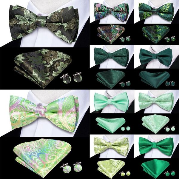 Pañuelos de lazo Mint Grass Teal Green Seda para hombre Corbata Hankerchief Gemelos Conjunto Pre-atado Nudo de mariposa Bowtie para negocios de boda masculino