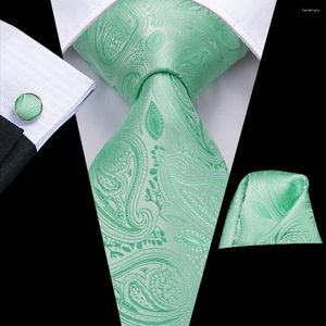Noeuds papillon vert menthe Paisley 2023 hommes élégants cravate Hanky bouton de manchette cravate en soie pour fête de mariage affaires marque de mode salut-cravate