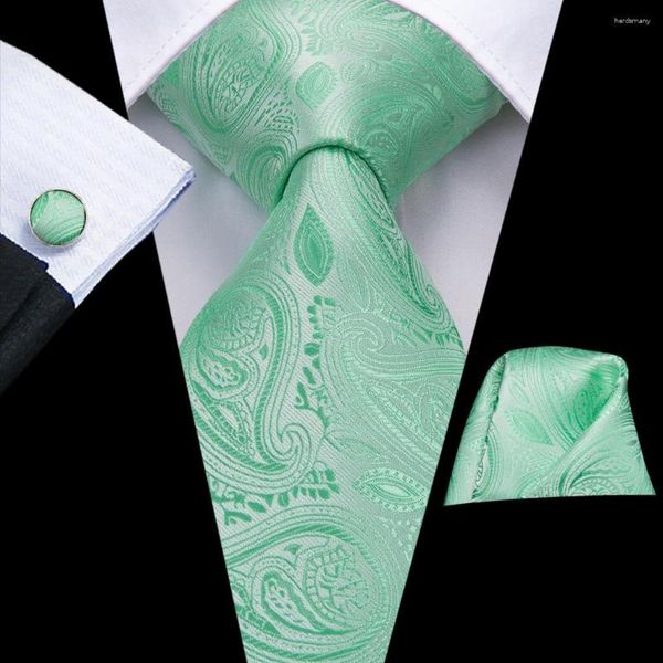 Corbatas de lazo Paisley verde menta 2023, corbata elegante para hombre, pañuelo, gemelos, corbata de seda para boda, fiesta, negocios, moda, marca Hi-Tie