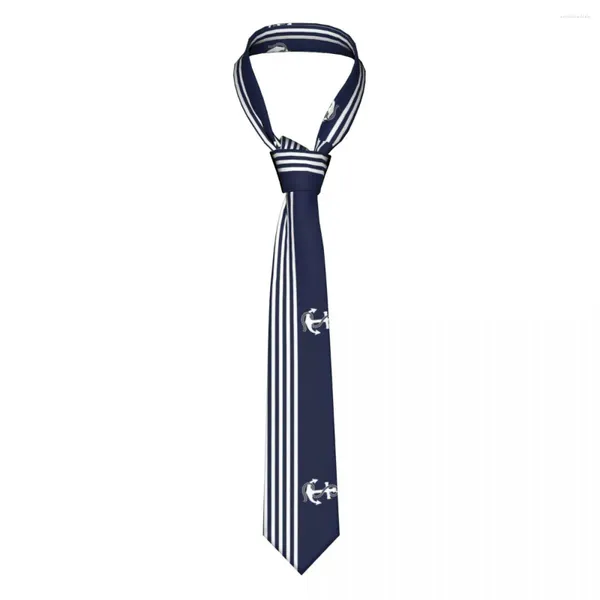 Pajaritas náuticas rayas azul marino y corbata de ancla blanca cuello de 8 cm para hombres accesorios de camisa corbata fiesta de boda