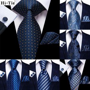 Bow Ties marineblauw 63inches Silk Mens Tie Set extra lang voor mannen zakdoek geweven klassiek