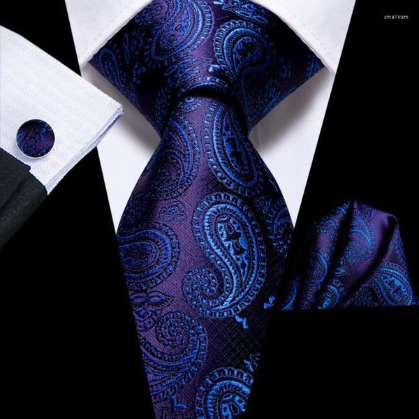 Pajaritas Azul marino Paisley Seda Corbata de boda para hombres Handky Gemelos Conjunto de corbata para hombre Diseñador de moda Fiesta de negocios Gota Hi-Tie Smal22