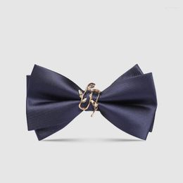 Bow Ties marineblauwe das voor mannen Designermerk mode luxe metaal metaal met twee lagen bruiloftsfeest vlinder bowtie heren geschenk met doos