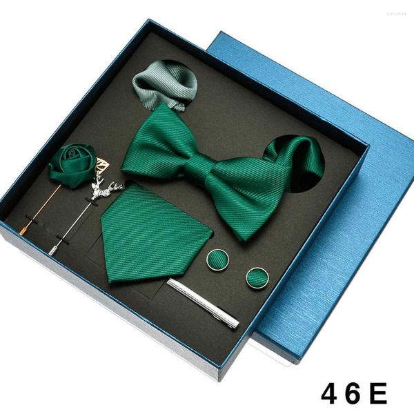 Pajaritas Conjunto de corbata Caja de regalo grande Corbata de seda Color sólido Negro Blanco Azul Gemelos de cuello para hombres Broche de boda de negocios Gravatas