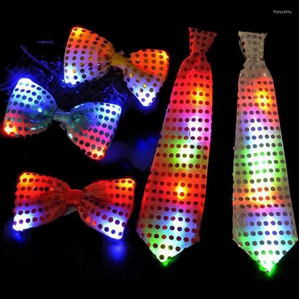 Noeuds papillon cravates noeuds papillon avec lumières LED mode paillettes colorées femmes hommes festival fête scène performance vêtements brillants accessoires fie