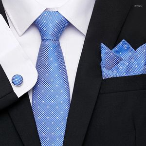 Bow Ties Nice Handmade Jacquard Fashion Brand Feestelijke Gift Tie Pocket Squares Cufflink Set NecTie Man's Sliver Paisley