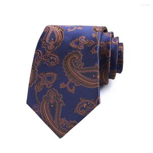 Noeuds papillon Nouveauté 8CM Mens Cravate Bleu W / Café Paisley Pour Homme Chemise Polyester Jacquard Tissé Ascot Business Party Accessoires