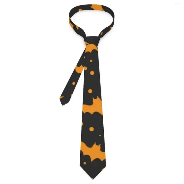 Corbatas de lazo con estampado de murciélagos naranjas, corbata negra con diseño de Halloween, cuello informal novedoso para unisex, accesorios para corbatas de negocios para adultos