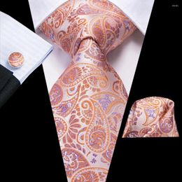 Bow Ties Orange Paisley 2023 Elegant Mens Hanky Cufflink Silk NigTie For Men Wedding Party Business Mode Brand Hi-Tie