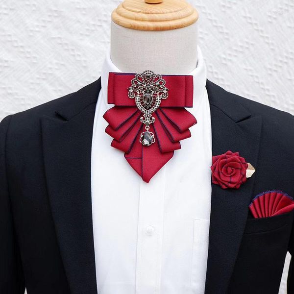 Noeuds papillon Original noir strass cravate broche ensemble pour hommes femmes britannique coréen robe formelle noeud papillon poche serviette épingles ensembles cadeaux pour hommes