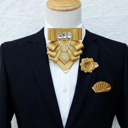 Corbatas de lazo, conjunto de broche de corbata con flecos de diamantes de imitación blancos originales, vestido de negocios coreano británico para hombres y mujeres, pajarita de boda, toalla de bolsillo