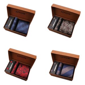 Strikjes Paisley blauw rood zwart stropdas voor mannen zijden stropdas zak pleinen manchetknopen stropdas clips set gestreepte sterren bruiloft stropdas mens stropdas 230621