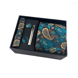 Bow Ties Paisley Men's Necities Square SCARF Cufflinks Tie Clip Set Business Casual Black Gift Box Men Accessoires