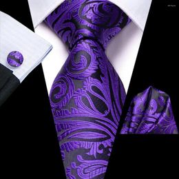 Strikjes Paisley Paars Zwarte Zijden Bruiloft Stropdas Voor Mannen Handky Manchetknopen Cadeau Heren Stropdas Mode Zakelijk Feest Dropshiping Hi-Tie Design