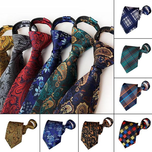 Pajaritas Paisley Cremallera Para Hombres Flaco Azul Rojo Corbata Flolar A Cuadros Corbatas Hombres Fiesta Boda Automático Perezoso