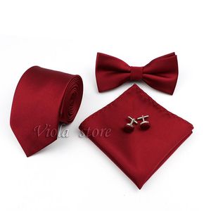 Pajaritas PCS Conjunto de corbata Sólido Borgoña Azul marino 8 cm Corbata Pajarita Pañuelo Gemelos Poliéster Hombres Traje Banquete de boda Corbata AccesorioArco