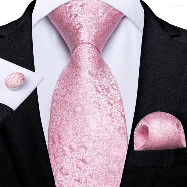 Pajaritas Rosa Floral sólido conjunto de corbata para hombre diseño de lujo seda boda fiesta cuello pañuelo gemelos regalo para hombres artículo al por mayor