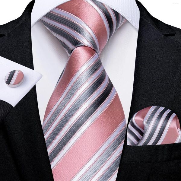 Bow Ties Rosa gris blanco Fashion Silk Tie Set Ganchief Garflinks Regalo para hombres Accesorios Drop Al por mayor