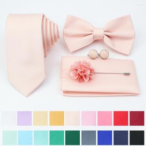 Strikjes Roze Paars Blauw Stropdas Set Polyester Stropdas Bowtie Manchetknopen Broche Voor Bruidegom Pak Bruiloft Das Overhemd Accessoire Gift