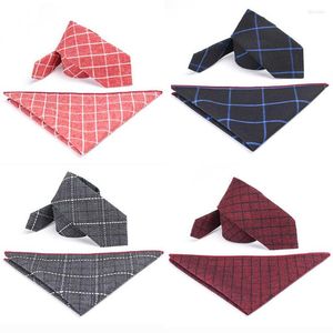 Bow Ties Plaid 6cm Slim Cotton Pocket Square Tie ensemble Rouge Gris Gris Skinny Necktit pour hommes Accessoires de mariage Business