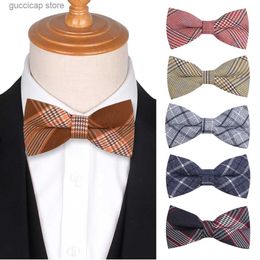 Bow Ties Plaid Cotton Bo Spied pour hommes Femmes Suisses décontractées Smoking Tuxedo Girls Ajustement Boys Boys Bow pour la fête de mariage Cravat Y240329