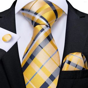 Bow Ties Plaid Men's Tie Set Yellow Purple Blue Silk NigTie 8cm Business Wedding Handkerchief Cufflinks Gift voor mannen Dibangu