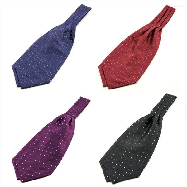 Pajaritas Polka Dot Ascot Tie Hombre Corbata negra Poliéster Seda roja Boda Púrpura Novio Bufanda B112