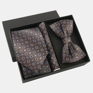 Pajaritas de poliéster jacquard traje de corbata serie marrón corbata de negocios para hombres bufanda cuadrada caja de regalo de cuatro piezas pajarita al por mayor 231128