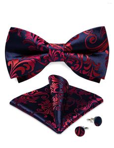 Noeuds papillon pré-noués bleu marine imprimé rouge floral noeud papillon poche boutons de manchette carrés ensemble mode hommes d'affaires cravate papillon noeud chemise décembre