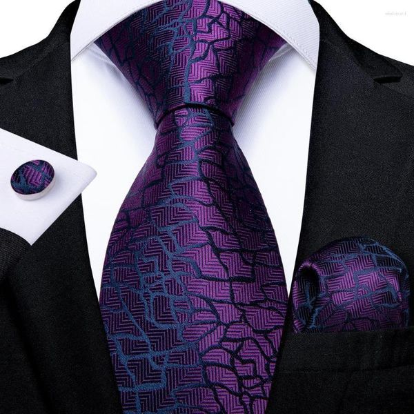 Pajaritas Morado Negro Novedad 2023 Elegante para hombre Gemelos de pañuelo Corbata de seda para hombres Boda Fiesta Negocios Marca de moda Hi-Tie