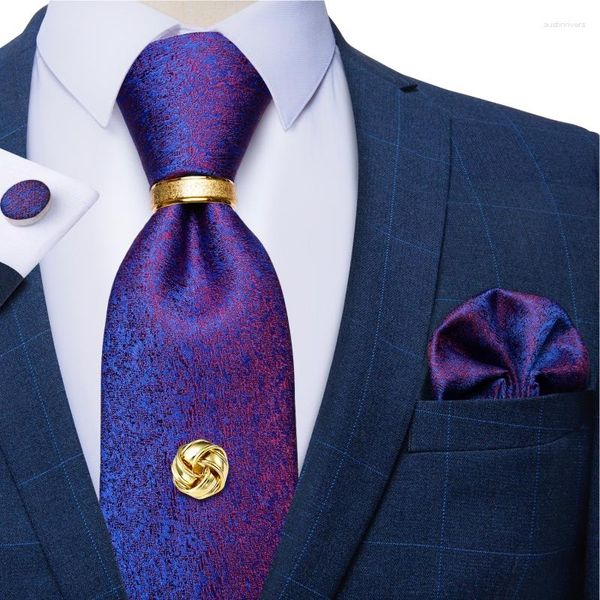 Pajaritas púrpura azul rojo para hombres boda fiesta cuello corbata pañuelo gemelos conjunto con cadena de tachuela de anillo de lujo