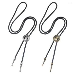 Pajaritas Q1FA Bolo Tie Cowboy Corbatas Vintage PU Cuero de imitación Cuerda Collar con colgante de estrella Joyería trenzada para hombres Mujeres Regalo