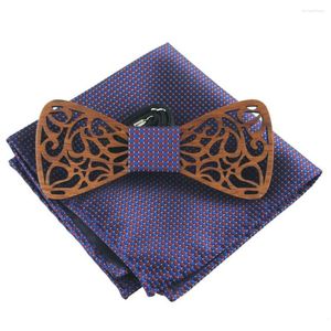 Noeuds papillon RBOCOFashion nouveauté Paisley en bois cravate et mouchoir ensemble hommes Plaid bois creux Floral noeud papillon boîte