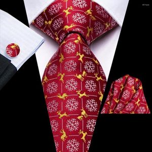 Noeuds papillon rouge or cravate de noël pour hommes 2023 marque de mode fête de mariage cravate ensemble Handky bouton de manchette cadeau en gros Hi-Tie Designer
