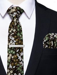 Bow Ties retro bruine witte groene bloemen gedrukte zwarte stropdas voor man bruiloftsfeestbedrijf Corbatas para hombre pocket square druppel
