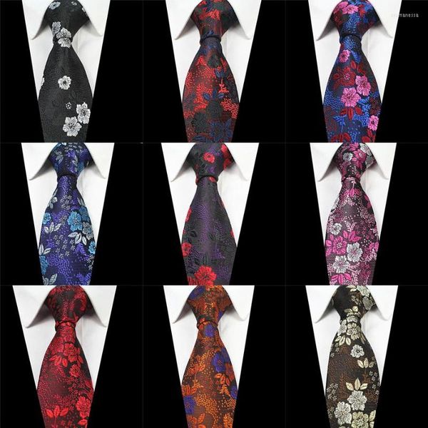 Noeuds papillon Ricnais 8 cm Floral hommes cravate Slim cou pour homme rouge bleu soie cravates affaires mariage cadeau ensemble hommes de luxe