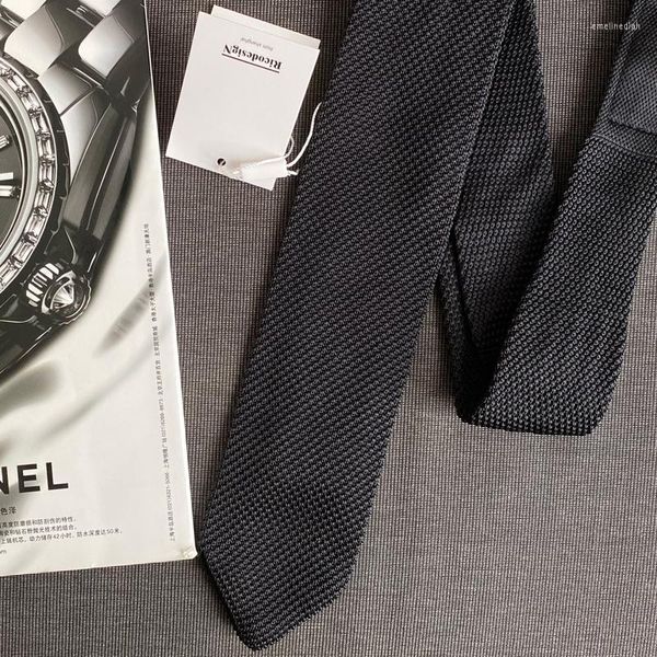 Noeuds papillon Ricodesign formel classique cravate d'affaires solide noir tricot adulte cravate 7 cm de large