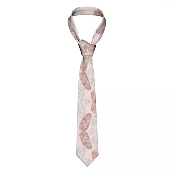 Pajaritas de oro rosa y mármol, corbata de plumas, poliéster unisex, 8 cm, ágata, cobre, cuello nórdico, para hombre, informal, ancha, oficina