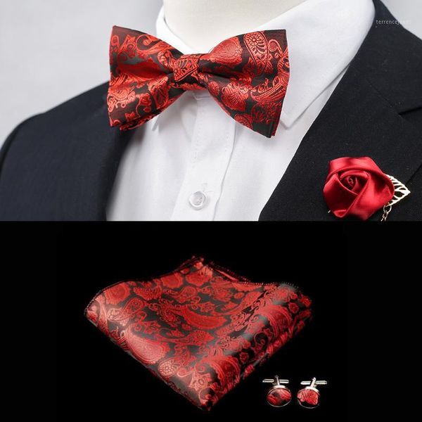 Pajaritas Rose Red Tie Hankerchief Set 100% Seda Textil Mariposa Bolsillo Cuadrado Jacquard Floral Clásico Paisley Flower Ties1