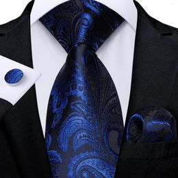 Pañuelos de lazo Royal Blue Paisley Seda para hombres Pañuelo Gemelos Accesorios de fiesta de boda 150 cm de longitud Conjunto de corbata al por mayor