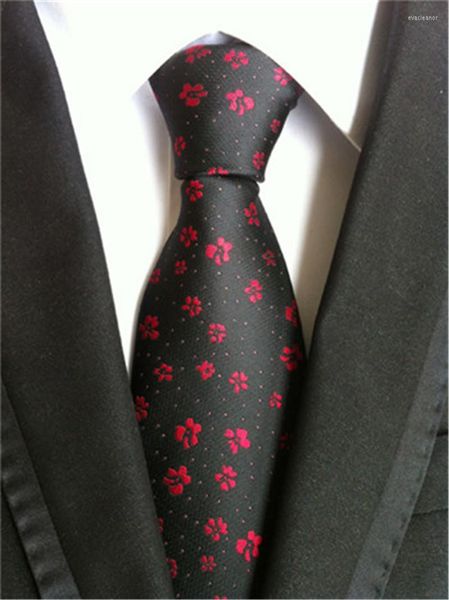 Corbatas de lazo Marca SCST Gravata Clásico Rojo Estampado floral Corbatas delgadas para hombre 8 cm Seda para hombres Corbata Niños Corbata Corvatas Negro A020