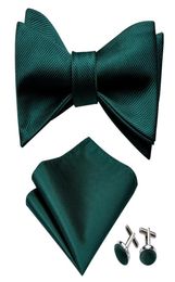 Bow Ties Self For Men Silk Butterfly Tie Green Designer Hanky ​​Cuffe Links Collar Rovable Barrywanglh10121908019