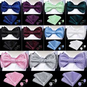 Bow Ties Auto-attach Bow avec des boutons de manchette carrés de poche pour hommes pursley pure fleur de soie arc tissé utilisée pour la balle de mariage et la soirée robeSC240407