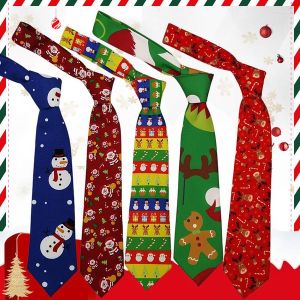 Noeuds papillon Vendre Noël Cravate Hommes Mode Dames Bonhomme De Neige Père Noël Imprimer 8 cm Polyester Cravate Pour Homme Professionnel Motif Cravat