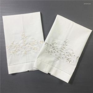 Ensemble de 12 mouchoirs avec nœud papillon, serviette d'invité en lin, 14x22 pouces, bordure à ourlet blanc, serviettes à main, couleur brodée, nœud floral