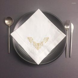 Strikbanden set van 12 zakdoeken tafel servetten wit hemstik met linnen stof diner dinertin goud borduurwerk bloemen 18x18/20x20-inch
