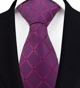 Bow Ties Silk 8cm Tie formelle à carreaux Solid Purple Jacquard Woven Coldie Checkered for Men Business Wedding