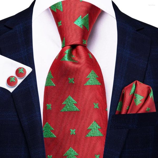 Pañuelos de lazo Corbata de Navidad de seda para hombres Regalo verde rojo Corbata para hombre Handky Gemelos Conjunto Moda Fiesta de bodas Dropshiping Diseñador Hi-Tie