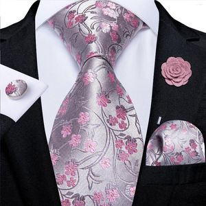 Bow Ties Silk Floral Pink for Men Wedding Party Man Tie Plehief Brooch Gemylinks Set Accesorios Gravata Dibangu