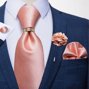 Noeuds papillon soie hommes cravate 8 cm rose cravate poche carré broche anneau boutons de manchette formel fête de mariage accessoires cadeau pour DiBanGu